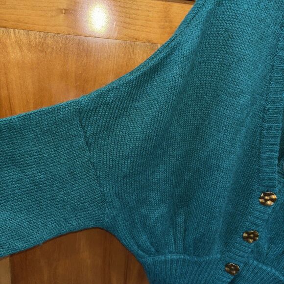 Farm Rio Cardigan Emerald Green Bubble Knit L NEW Button V Neck Long Sleeve - Picture 5 of 16